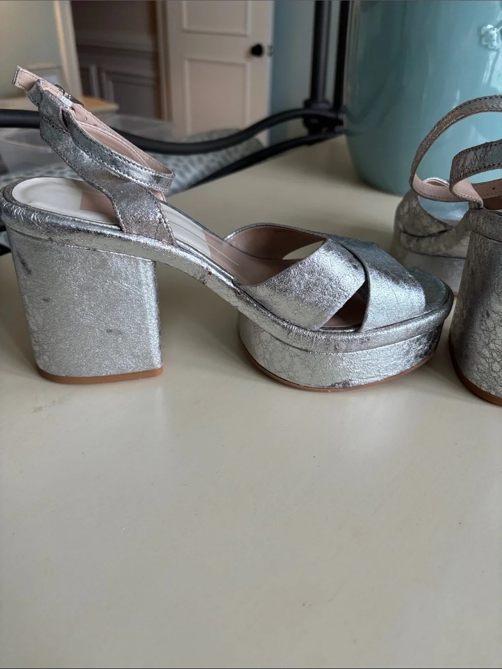 Dolce Vita Metallic Silver Platform Block Heel Sandals